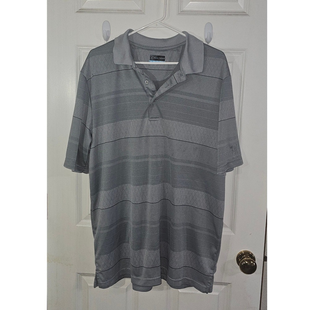 PGA Tour Mens Grey Striped Golf Polo Shirt Short Sleeve Size XLT Tall‎